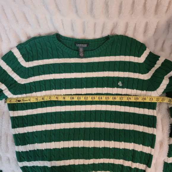 Lauren Ralph Lauren Forest Green and White Striped Sweater - Picture 5 of 6